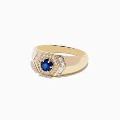 Effy Jewelry Men's 14K Yellow Gold Blue Sapphire and Diamond Ring | Mens