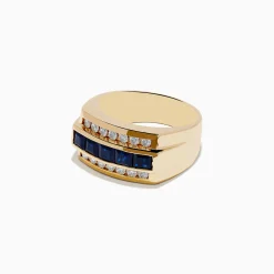 Effy Jewelry Men's 14k Yellow Gold Blue Sapphire and Diamond Ring | Mens