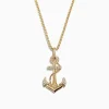 Effy Jewelry Mens 14K Yellow Gold Diamond Anchor Pendant, 0.18 TCW | Mens | Necklaces & Pendants