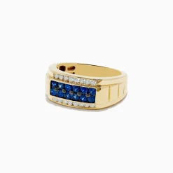 Effy Jewelry Men's 14K Yellow Gold Diamond and Blue Sapphire Ring | Mens