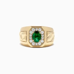 Effy Jewelry Men's 14K Yellow Gold Emerald and Diamond Ring, 1.55 TCW | Mens