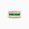 BH Multi Men's 14K Yellow Gold Emerald and Diamond Ring, 1.78 TCW | Mens
