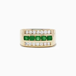 BH Multi Men's 14K Yellow Gold Emerald and Diamond Ring, 1.78 TCW | Mens