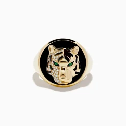 Effy Jewelry Men's 14K Yellow Gold Emerald, Onyx and Diamond Tiger Ring | Mens