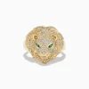 Effy Jewelry Men's 14K Yellow Gold Emerald and Diamond Lion Ring | Mens
