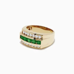 BH Multi Men's 14K Yellow Gold Emerald and Diamond Ring, 1.78 TCW | Mens