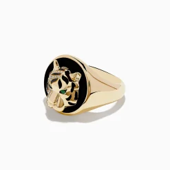 Effy Jewelry Men's 14K Yellow Gold Emerald, Onyx and Diamond Tiger Ring | Mens