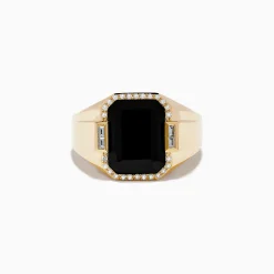 Effy Jewelry Men's 14K Yellow Gold Onyx and Diamond Ring | Mens