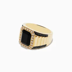 Effy Jewelry Men's 14K Yellow Gold Onyx and Diamond Ring | Mens