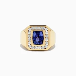 Effy Jewelry Men's 14K Yellow Gold Tanzanite and Diamond Ring, 4.20 TCW | Mens