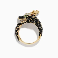 Effy Jewelry Men's 14K Yellow Gold Tsavorite and Multi Diamond Dragon Ring | Mens