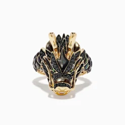 Effy Jewelry Men's 14K Yellow Gold Tsavorite and Black Diamond Dragon Ring | Mens