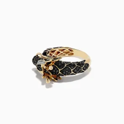 Effy Jewelry Men's 14K Yellow Gold Tsavorite and Multi Diamond Dragon Ring | Mens