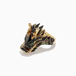 Effy Jewelry Men's 14K Yellow Gold Tsavorite and Black Diamond Dragon Ring | Mens