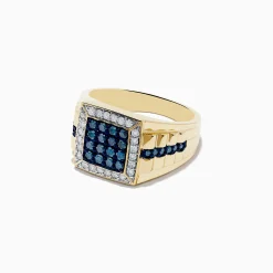 Effy Jewelry Men's 14K Yellow Gold White and Blue Diamond Ring | Mens