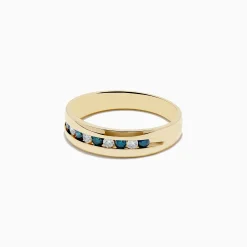 Effy Jewelry Men's 14K Yellow Gold White and Blue Diamond Ring | Mens