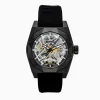 Effy Jewelry Men's Skeleton Diamond Cut Sapphire Crystal Black Plated Titanium and Silicone Watch | Watches