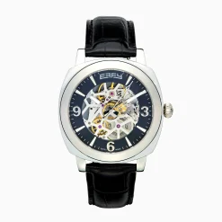 Effy Jewelry Men's Skeleton 41mm Sapphire Crystal Stainless Steel and Black Leather Watch | Watches