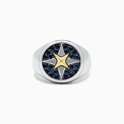 Effy Jewelry Men's Sterling Silver and 18K Yellow Gold Blue Sapphire Ring, 0.75 TCW | Mens