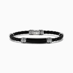 BH Multi Men's Sterling Silver and Leather Onyx Bracelet, 13.00 | Mens