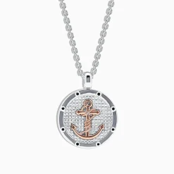 Effy Jewelry Men's Sterling Silver and 18K Rose Gold Plated Anchor Pendant | Mens