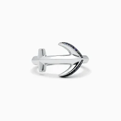 Effy Jewelry Men's Sterling Silver and Black Sapphire Anchor Ring, 0.14 TCW | Mens