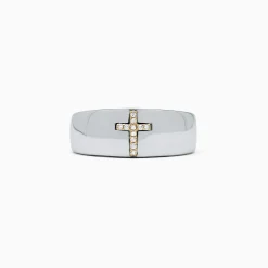 Effy Jewelry Men's Sterling Silver and 14K Gold Diamond Cross Ring, 0.06 TCW | Mens