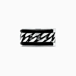 Effy Jewelry Men's Sterling Silver and Leather Chain Link Band Ring | Mens