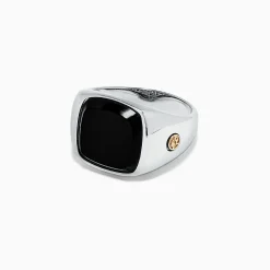 Effy Jewelry Men's Sterling Silver and 18K Yellow Gold Onyx Ring, 5.90 TCW | Mens
