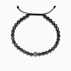 BH Multi Men's Sterling Silver Beaded Hematite Anchor Bracelet, 81.00 TCW | Mens