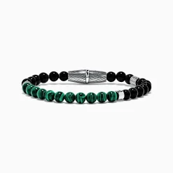 Effy Jewelry Men's Sterling Silver Beaded Onyx and Malachite Bracelet | Mens