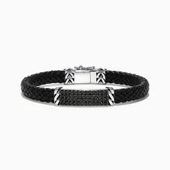 Effy Jewelry Men's Sterling Silver Black Spinel Leather Bracelet, 2.11 TCW | Mens