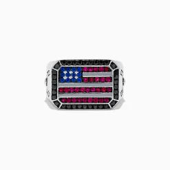 Effy Jewelry Men's Sterling Silver Black Diamond, Ruby, Sapphire Air Force Ring | Mens