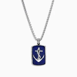 Effy Jewelry Men's Sterling Silver Lapis Lazuli Anchor Dog Tag Pendant, 18.85 TCW | Mens