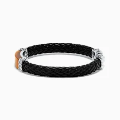 Effy Jewelry Men's Sterling Silver Leather Tiger's Eye Bracelet, 12.00 TCW | Mens