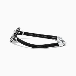 Effy Jewelry Men's Sterling Silver Onyx Compass Leather Bracelet, 4.00 TCW | Mens
