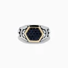 Effy Jewelry Men's Sterling Silver u0026 18K Yellow Gold Black Sapphire Ring, 0.85 TCW | Mens
