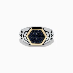 Effy Jewelry Men's Sterling Silver u0026 18K Yellow Gold Black Sapphire Ring, 0.85 TCW | Mens