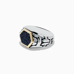 Effy Jewelry Men's Sterling Silver u0026 18K Yellow Gold Black Sapphire Ring, 0.85 TCW | Mens