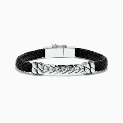 Effy Jewelry Men's Sterling Silver Woven Leather Bracelet | Mens