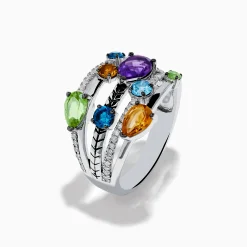 Effy Jewelry Mosaic 925 Sterling Silver Multi Gemstone and Diamond Ring | Rings