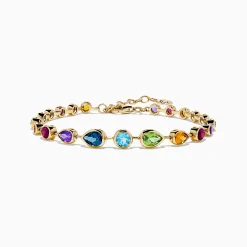 Effy Jewelry Mosaic 14K Yellow Gold Bezel Set Multi Gemstone Adjustable Tennis Bracelet 7.0 TCW | Bracelets