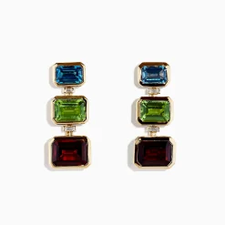 Effy Jewelry Mosaic 14K Yellow Gold Blue Topaz, Garnet, Peridot u0026 Diamond Earrings | Earrings
