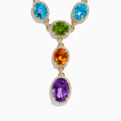 Effy Jewelry Mosaic 14K Yellow Gold Diamond and Multi Color Gemstone Statement Necklace | Necklaces & Pendants