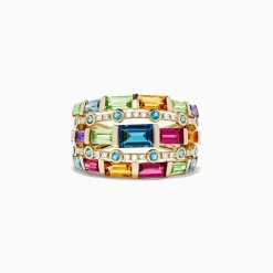 BH Multi Mosaic 14K Yellow Gold Multi Gemstone and Diamond Ring, 3.90 TCW | Rings