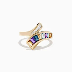 Effy Jewelry Mosaic 14K Yellow Gold Multi Color Gemstone and Diamond Bypass Ring | Rings