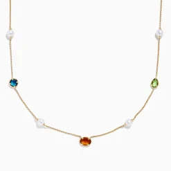 Effy Jewelry Mosaic 14K Yellow Multi Color Gemstone and Fresh Water Pearl Station Necklace | Necklaces & Pendants