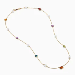 Effy Jewelry Mosaic 14K Yellow Multi Color Gemstone and Fresh Water Pearl Station Necklace | Necklaces & Pendants