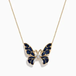 Effy Jewelry Nature 14K Gold Blue Sapphire and Diamond Butterfly Necklace | Necklaces & Pendants