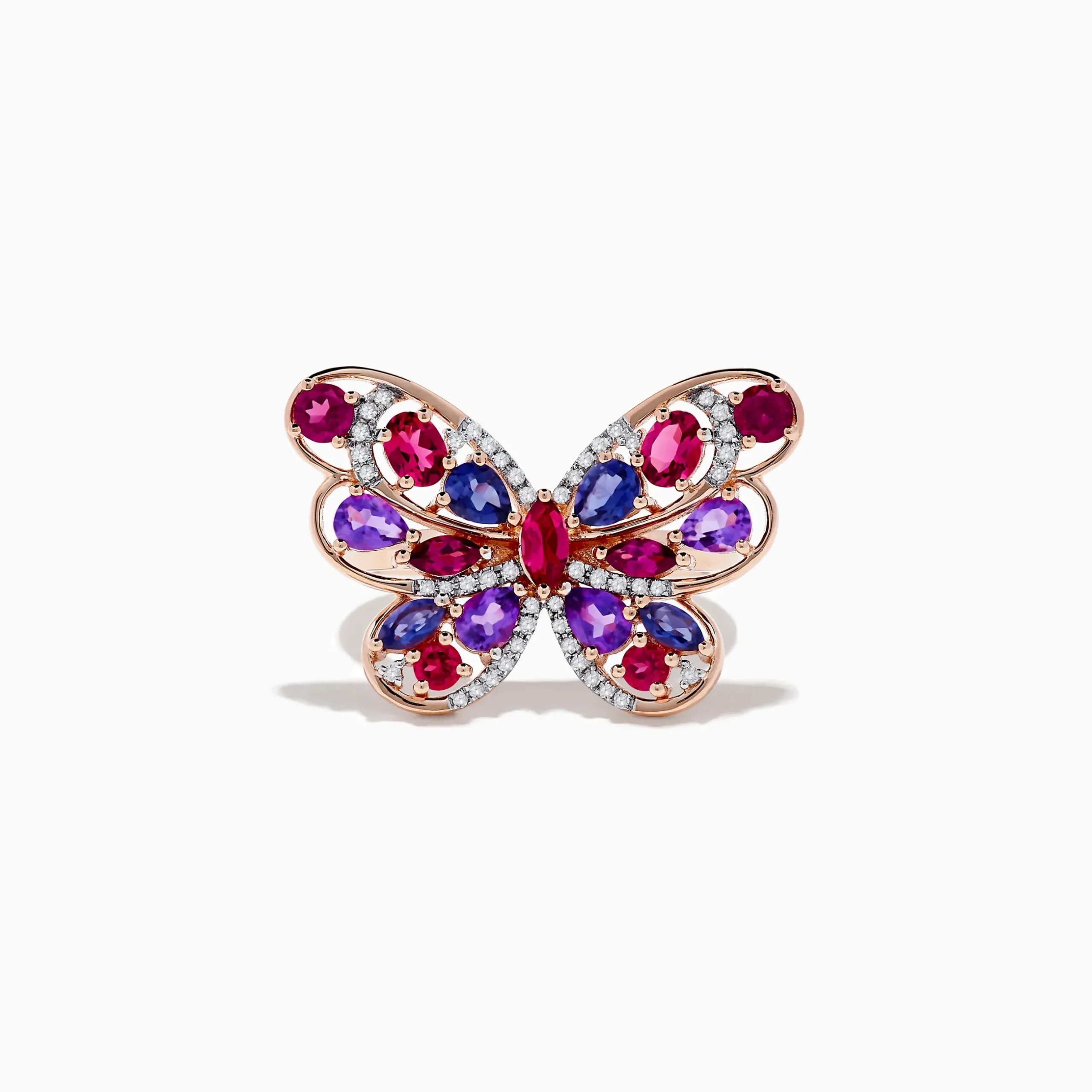Effy Jewelry Nature 14K Rose Gold Multi Gemstone and Diamond Butterfly Ring | Rings
